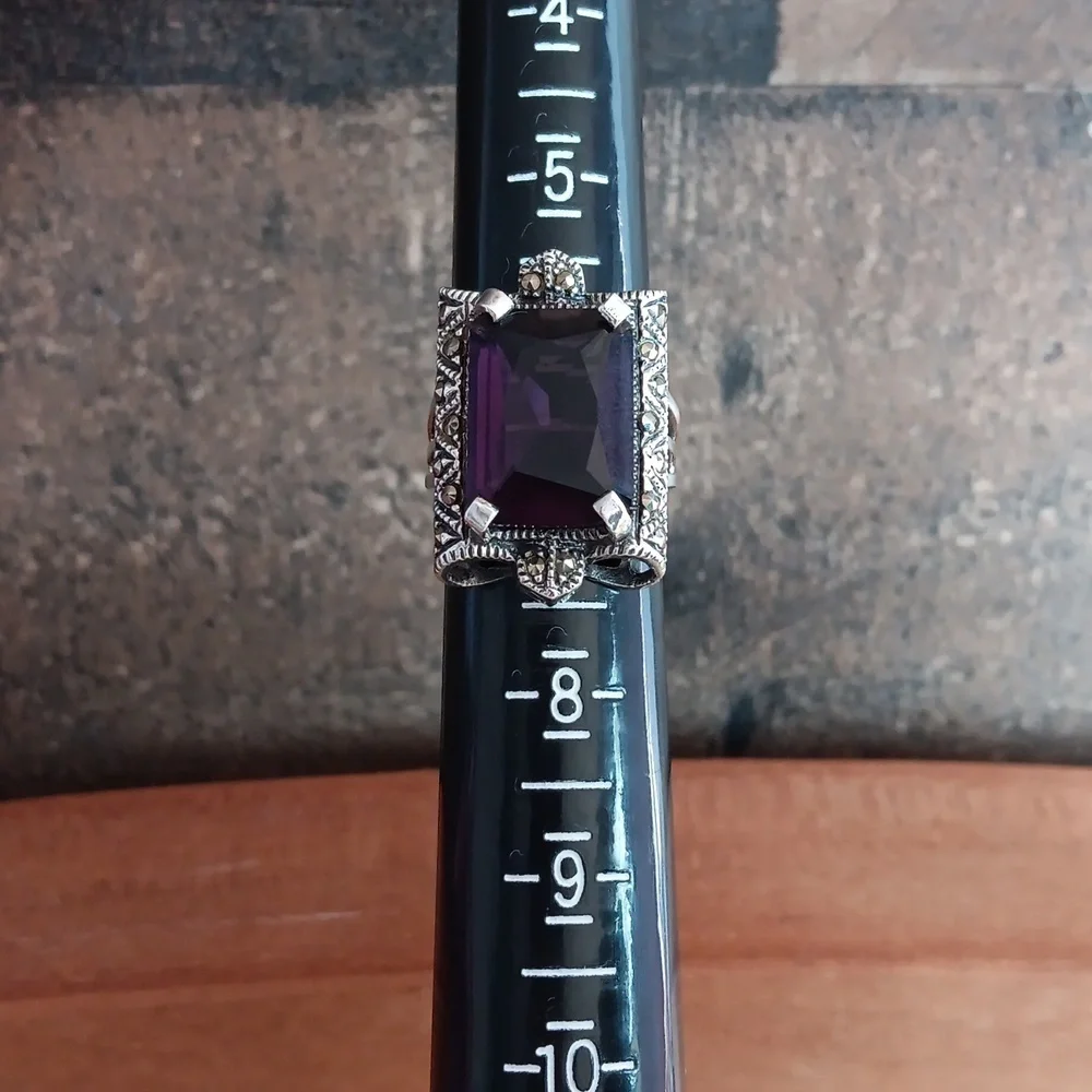 925 Silver Purple Crystal Ring
